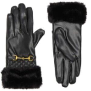 Vince Camuto Black Faux Cuff Leather Gloves | Large-NWT